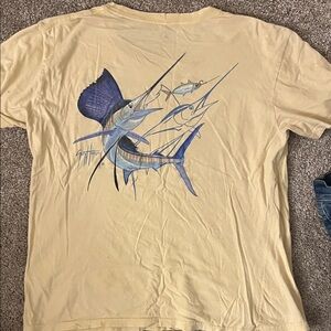 Guy Harvey Yellow Short Sleeve Tee with Blue Sailfish Graphic